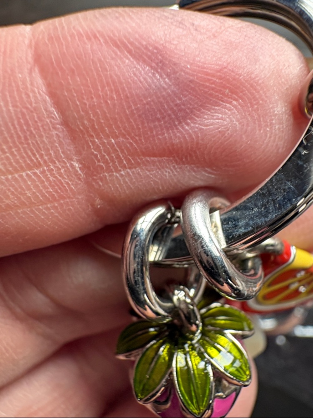 Coach Pink Strawberry & Orange Slice Enamel Charm Key Ring - Picture 5 of 6